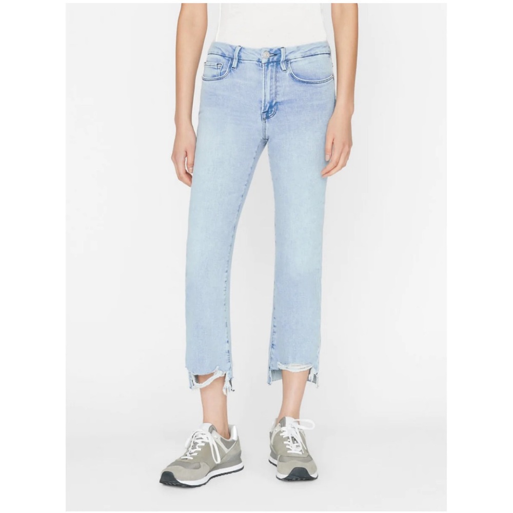 FRAME Le Crop Mini Boot Jeans in Yorba Chew Size 26 Destroyed Raw Hem